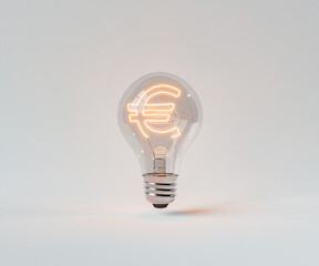 Light bulb with glowing euro sign - obrazy, fototapety, plakaty