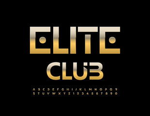 Fototapeta na wymiar Vector chic sign Elite Club. Elegant Golden Font. Luxury Alphabet Letters, Numbers and Symbols