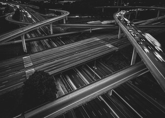 Aerial and monochrome shot of the road junctions