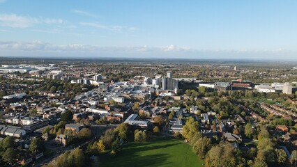 Fototapeta na wymiar Basingstoke town centre UK high point of view drone aerial view