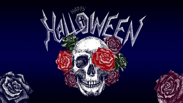 Looped video with skull and roses, Halloween