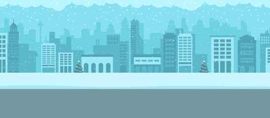 Cityscape with snow at Christmas