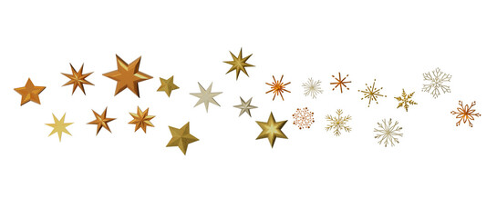 Obraz na płótnie Canvas new year pattern. Christmas theme, golden openwork shiny snowflakes, star, 3D rendering.