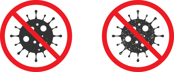 Virus icon with red prohibit sign. Stop virus icon. Flat vector illustration.