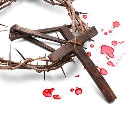 Metal nails, crown of thorns, drops of blood.  Christian Easter holiday.