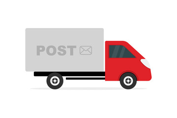 Mail van. Post truck. Cargo truck transportation. Fast delivery or logistic transport. Delivery truck van. Express delivery, shipping, truck icon, quick move. Vector illustration