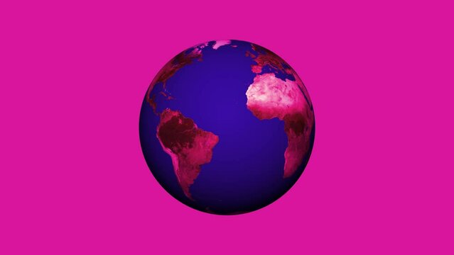 slow motion earth globe space on 360 degree rotating and magenta background