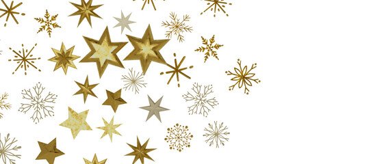 A gray whirlwind of golden snowflakes and stars. New