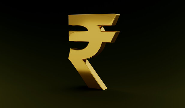 Indian Rupee symbol in Gold Metal Colour. 3d Illustration Render