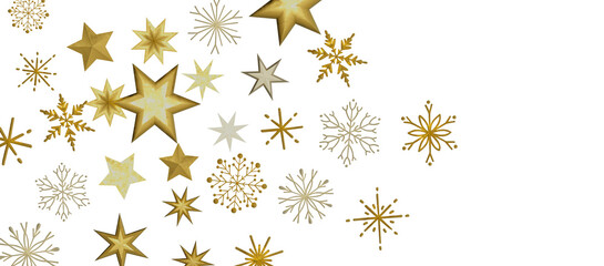 Banner with golden decoration. Festive border with falling glitter dust and stars.