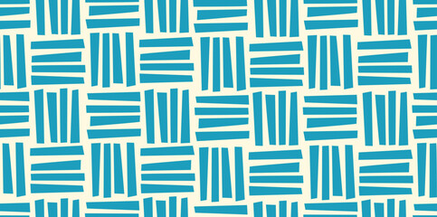 The ornament is in the form of prints of squares consisting of horizontal and vertical blue lines. Vector image.