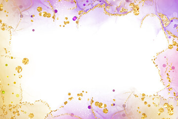Obraz premium yellow purple gold glitter abstract alcohol ink brush creative hand painted fluid texture colorful background png. Art for design