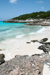 Fototapeta na wymiar Half Moon Cay Island Rocks, Sand and Waves