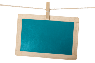 Blue blackboard school frame hanging on a rope