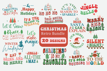 Christmas Retro Bundle,  Christmas  t shirt,  Christmas  vector., Merry christmas lettering.