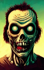 Digital painted illustration of fantasy scary zombie or vampire, horror character portrait. 