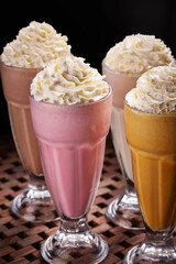 Assortment of Cookies and Cream Shake served in glass isolated on table side view of middle east food