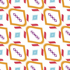 Ikat Aztec tribal color Seamless Pattern. Ethnic Geometric Batik Ikkat Digital vector textile Design for Prints Fabric saree Mughal brush symbol Swaths texture Kurti Kurtis Kurtas