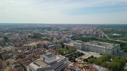 Madrid, Spain. Aerial view of city center. Buildings and main landmarks on a sunny day