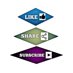 Like share and subscribe button icons illustration