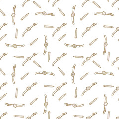 Naklejka premium Seamless hand watch pattern. Kids wrist watch white background. Textile and wrapping or gift paper. 