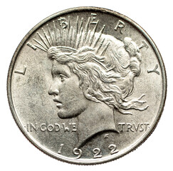 1922 US Peace silver dollar, transparent PNG.