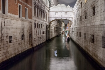 Night view of the Bridge of Sighs in Venice, Italy