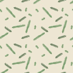 seamless beige christmas pattern with christmas tree branches