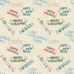 seamless beige christmas pattern with christmas quotes