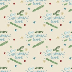 seamless beige christmas pattern with christmas tree branches 