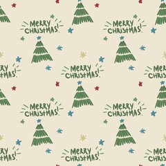 seamless beige christmas pattern with christmas tree 