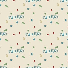 seamless beige christmas pattern with winter and stars