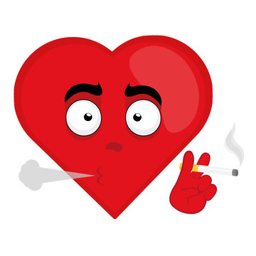 vector illustration of cartoon character of a heart smoking a cigarette