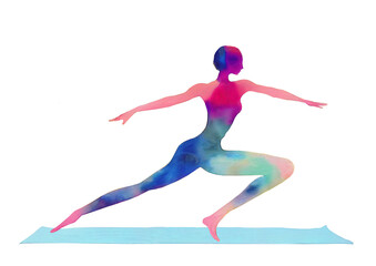 Fototapeta na wymiar watercolor silhouette girl doing yoga dance pose meditation isolated on white background 