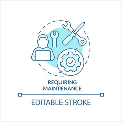 Require maintenance turquoise concept icon. Hardware services. Equipment abstract idea thin line illustration. Isolated outline drawing. Editable stroke. Arial, Myriad Pro-Bold fonts used