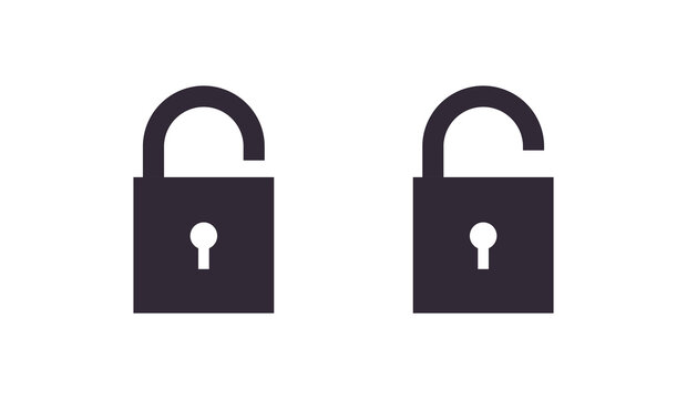 Locked and unlocked symbol padlock icon flat illustration.	

