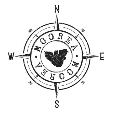Mo'orea, Moorea-Maiao, French Polynesia Stamp Map Compass Adventure. Illustration Travel Country Symbol. Seal Expedition Wind Rose Icon.