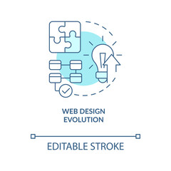 Web design evolution turquoise concept icon. Web industry transformation abstract idea thin line illustration. Isolated outline drawing. Editable stroke. Arial, Myriad Pro-Bold fonts used