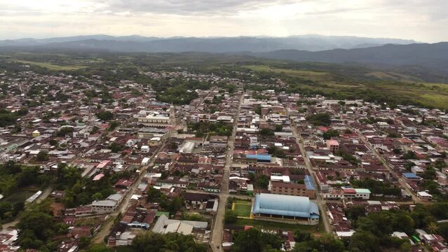 Aerial view of the town of chaparral tolima colombia. concept of trips and towns