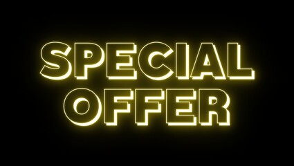 special offer Neon Text. 3d text. sale banner. neon banner, night bright advertising, light art. black background. illustration