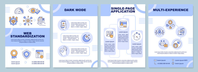 Web standardization brochure template. Digital trends. Leaflet design with linear icons. Editable 4 vector layouts for presentation, annual reports. Arial-Black, Myriad Pro-Regular fonts used