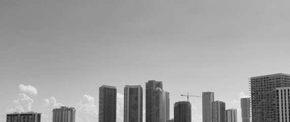 city skyscrapers skyline new miami usa Florida black and white 