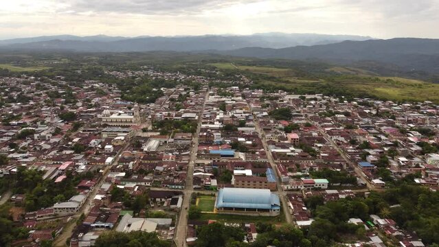 Aerial view of the town of chaparral tolima colombia. concept of trips and towns