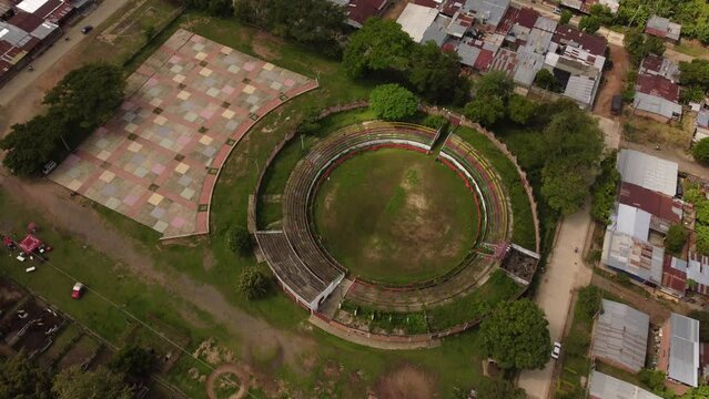 Aerial view of the bullring of chaparral tolima colombia. concept of trips and towns