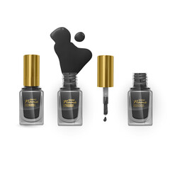 Black nail Polish with gold cap on transparent background. vector illustration