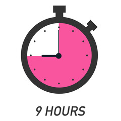 Obraz premium Stopwatch icon 9 hours. Nine hours round clock with arrows.