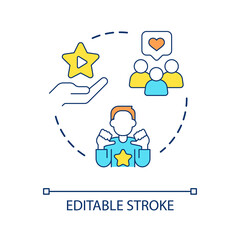 Personal brand development concept icon. Online streaming career. Become full time streamer abstract idea thin line illustration. Isolated outline drawing. Editable stroke. Arial font used