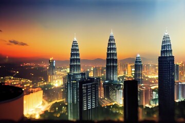 Fototapeta premium Open space balcony with Kuala Lumpur cityscape skyline view . Night scene .