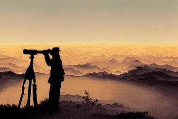 Men looking at stars with telescope