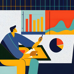 business, vector, businessman, illustration, person, woman, office, work, money, chart, analysis